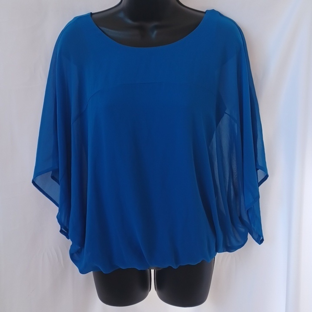 Express Blue  Sheer line Crepe Blouse, elastic waist